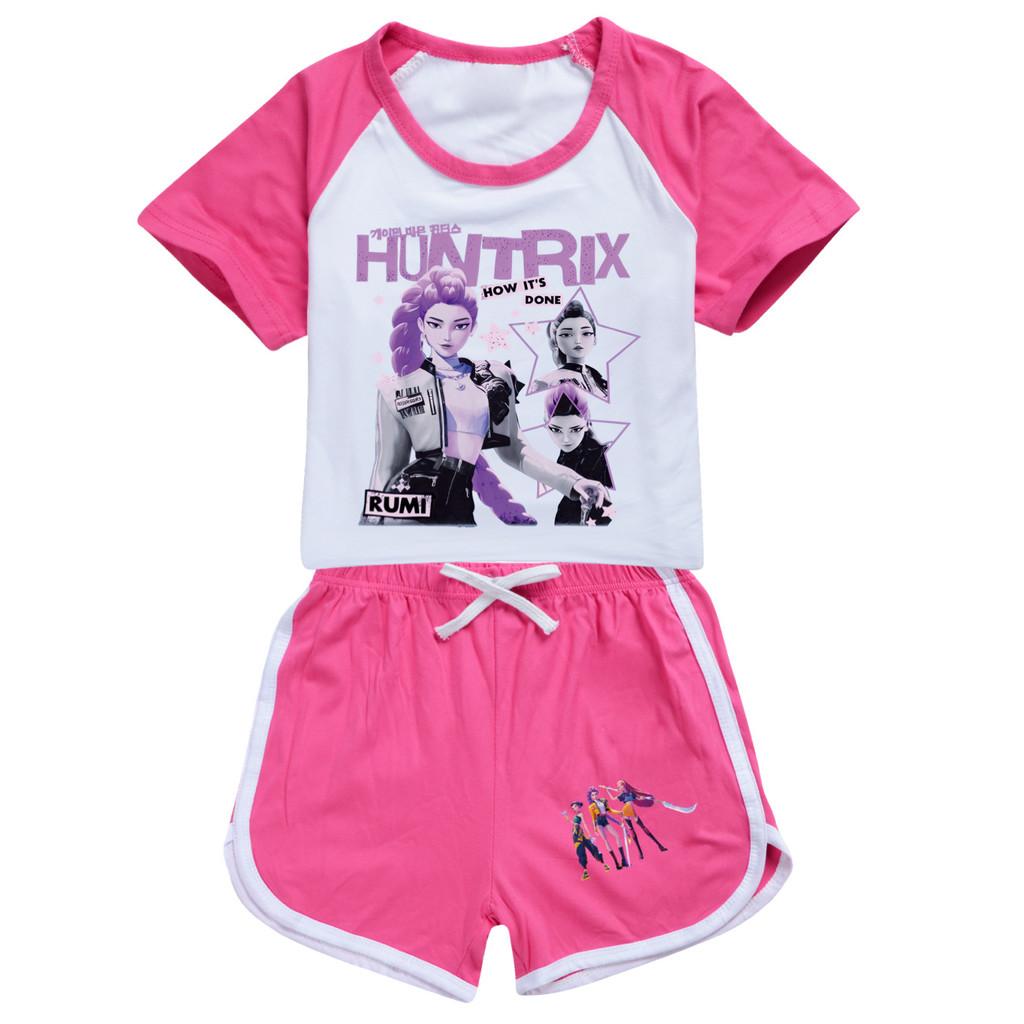 5105 Kids Girls POP Rumi Zoey Mira Print T-shirt Shorts Sport Tracksuit Clothes Set