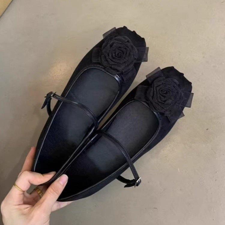 Flat single shoes shoes gentle flower Mary Jane half drag women's shoes