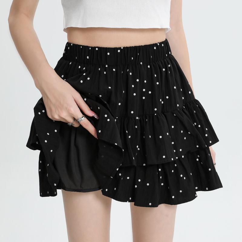 Women's Pleated A-line Skirt White Ruffles Elastic Waist Slim Thin Casual Cute Sweet Cake Skirts Summer Clothing Y2k