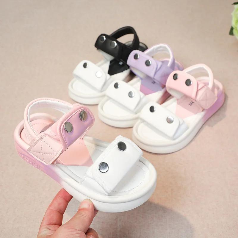 2024 Children Sandals for Girls Summer New Fashion Gradient Color Soft Comfortable Korean Style Anti-slippery Casual Beach Shoes
