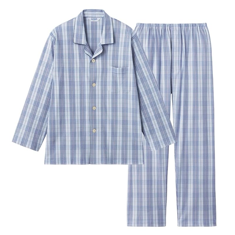 

[Gunze] pajamas Men s long sleeve long pants (open front) Room drying antibacterial smooth men s blue