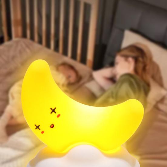 Moon Star Night Light for Kids, Silicone Soft Glow LED Lamp for Bedroom, Cute Cloud Moon Decor for Nursery