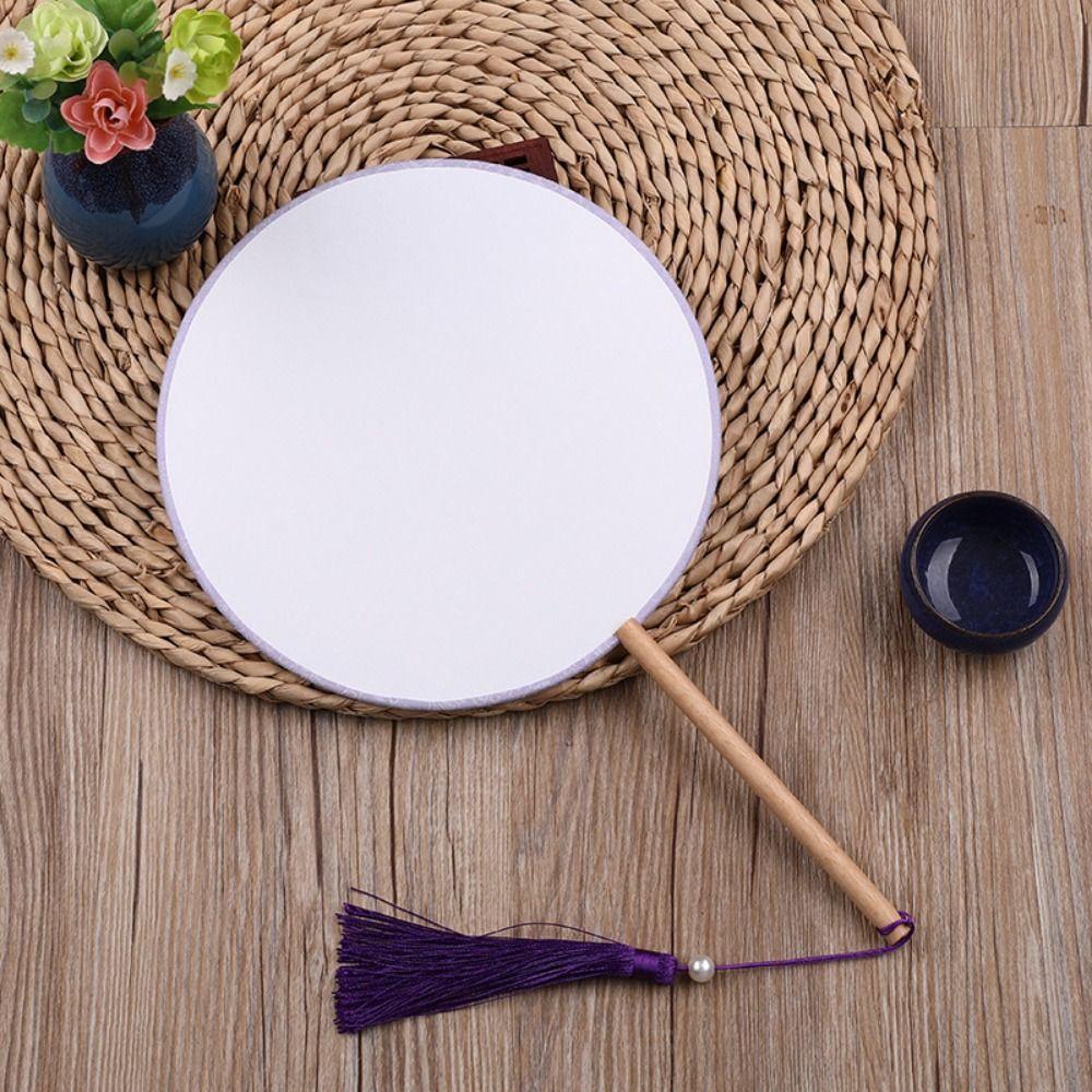 Chinese Style Blank Round Hand Fan Embroidery Dance Fan Wooden Silk Hand Fan  Home Decoration