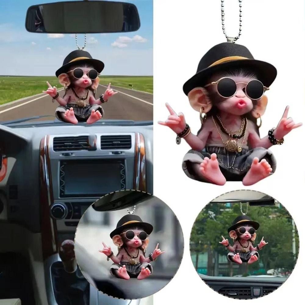 Mit Kette Affenförmiger Autoanhänger 2D Rückspiegel Ornamente Autoinnenraumzubehör