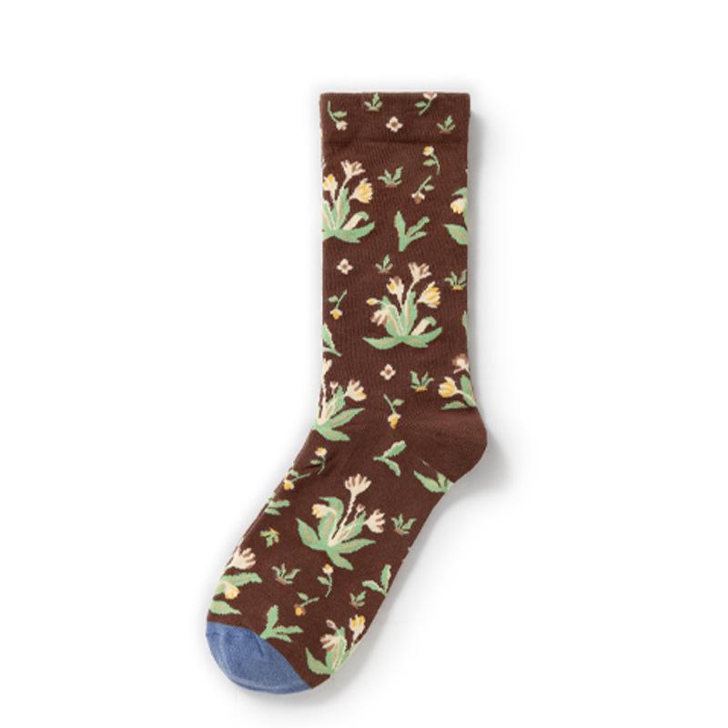 French Retro Abstract Oil Painting Mid-Calf Socks - Trendy Autumn/Winter High-Top Creative Combed Cotton for Women
