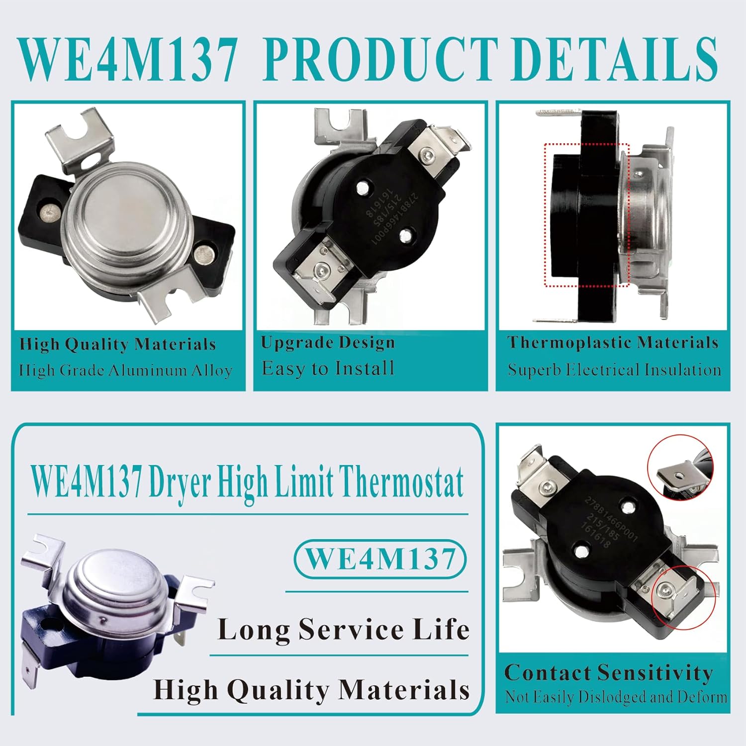 Upgraded WE4M137 Dryer High Limit Thermostat Compatible with GE Hotpoint Kenmore, Replaces WE4M457 WE3M20 WE04X25194 WE04X25197 WE04M0137 WE03M0026