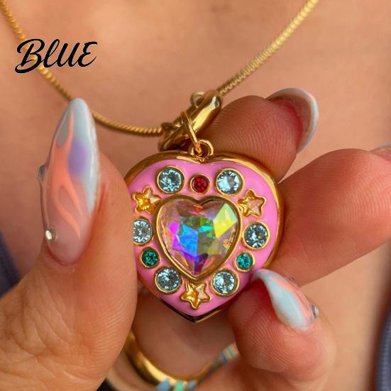 Comfortable Everyday Necklace Locket Picture Pendant for Women Rhinestone Heart/Star