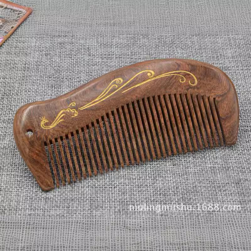 Exquisite Phoenix Style Black Gold Sandalwood Comb: Anti-static Massage, 13cm Portable Wooden Gift.