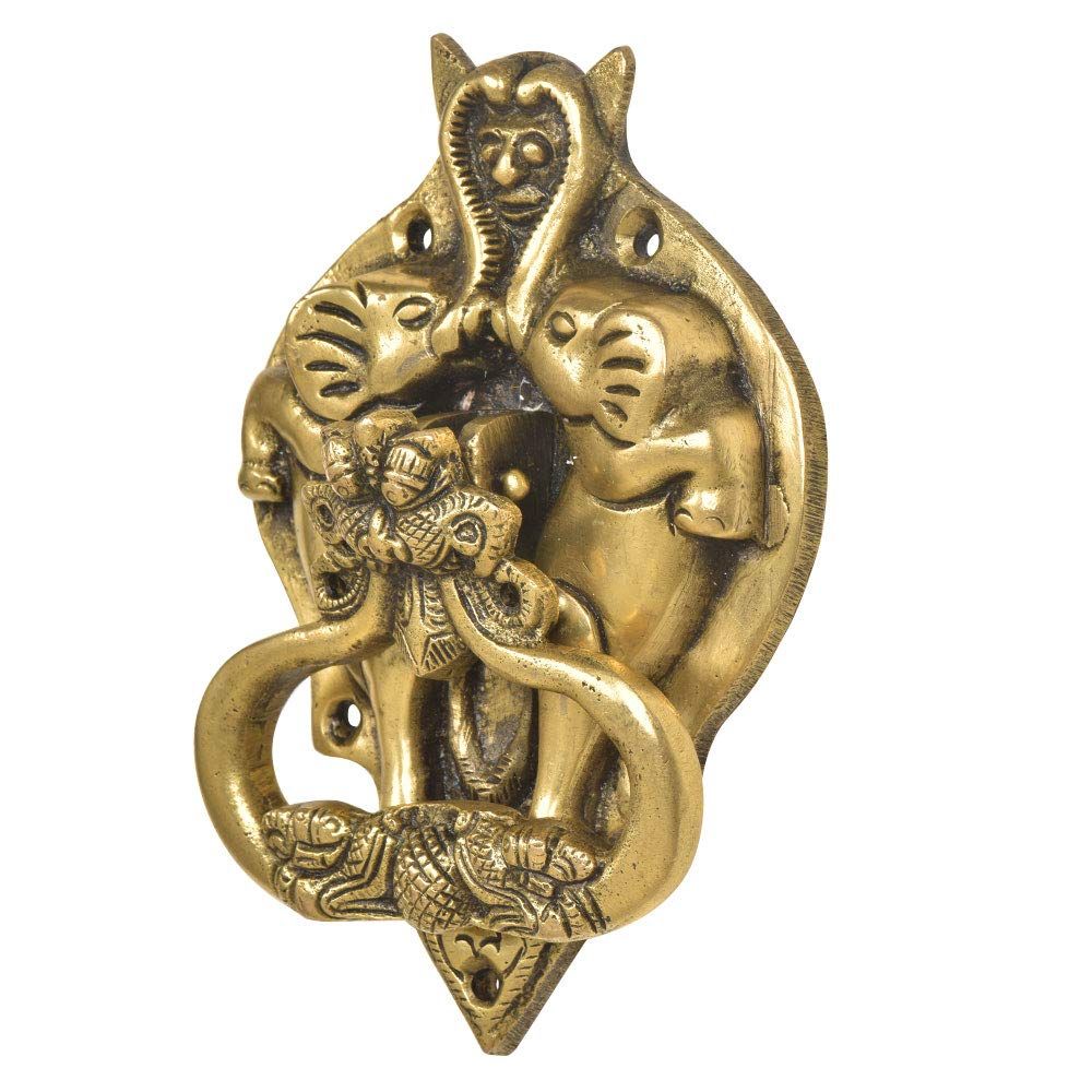 Dragon with Elephants Brass Door Knockers - Ring Door Door Decoration - Gold Front Door Accessories