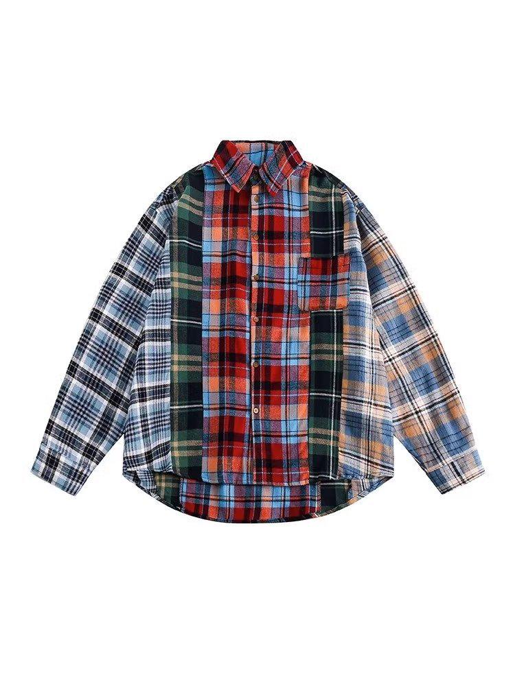 

Мужская модная клетчатая рубашка с длинным рукавом в гонконгском стиле и легкая куртка в японском стиле 3XL