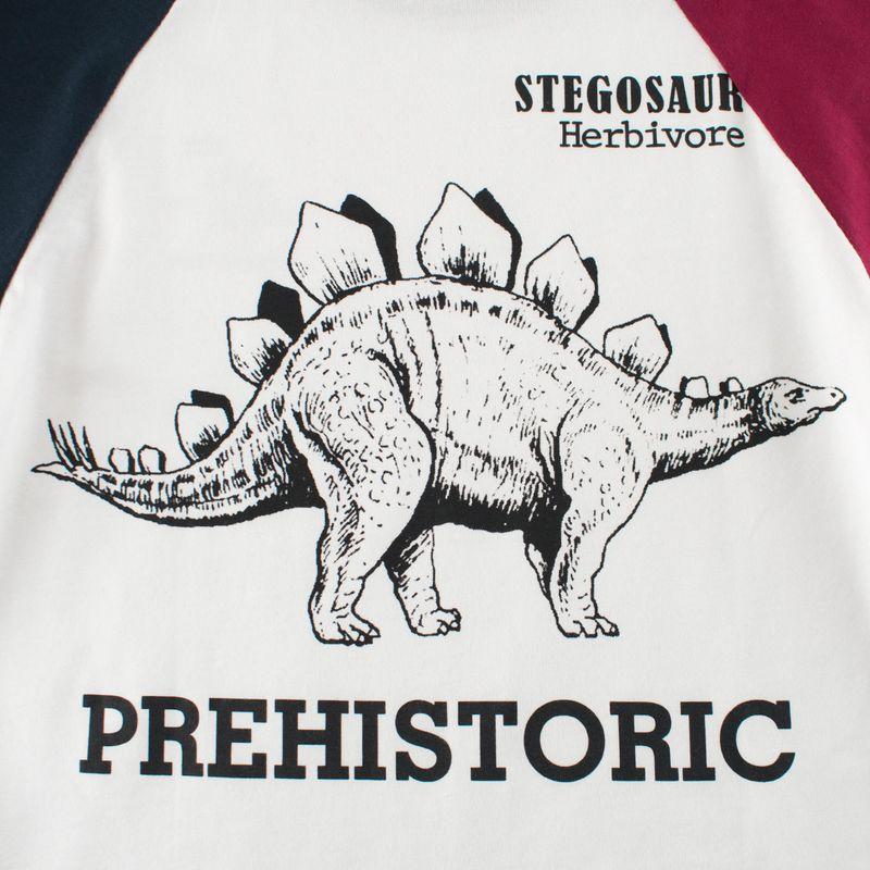 Clothing Children's Spring and Autumn Contrast Color round Neck Long Sleeves T-Shirt Boys and Girls Pure Cotton Dinosaur Children's Bottoming Shirt