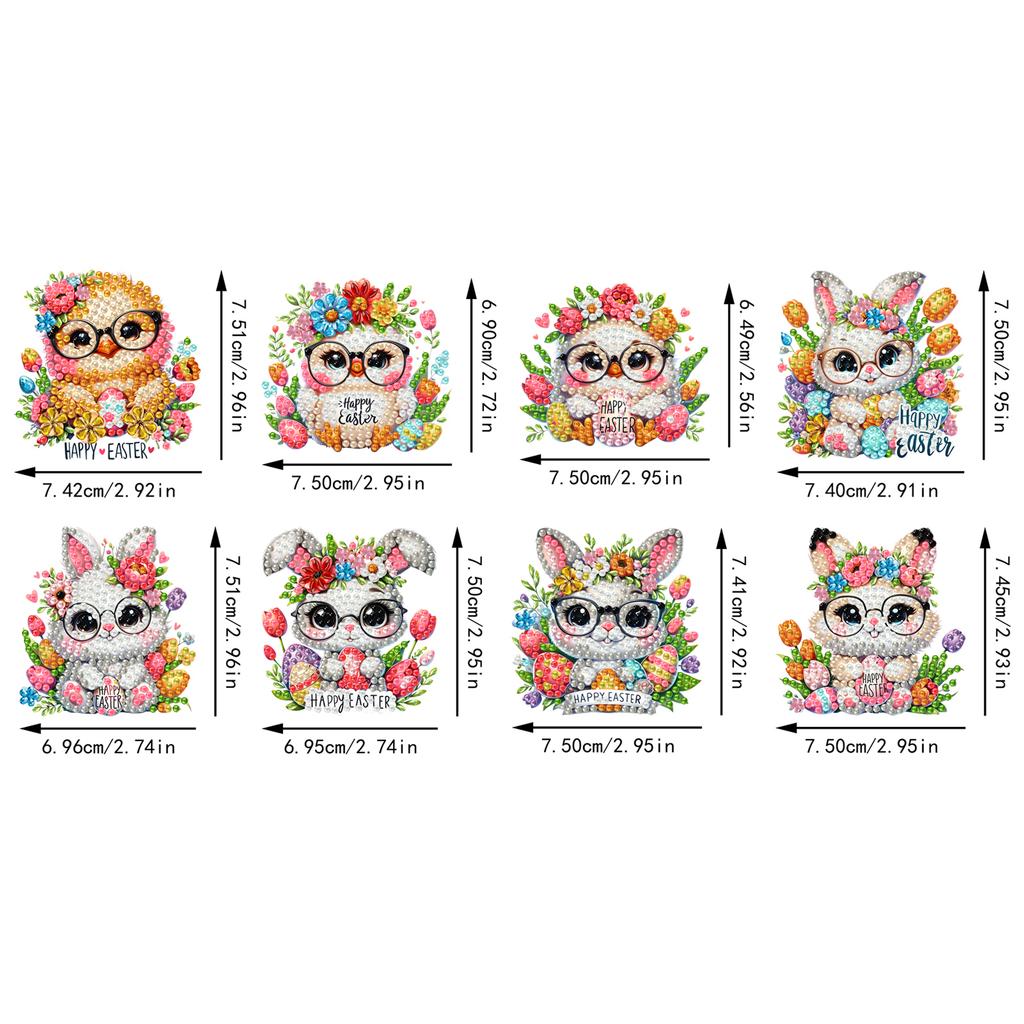 8pcs Easter 2D Acrylic DIY Diamond Art Fridge Magnet Kit Magnetic Diamond Art Decor for Beginners Gifts Home Car Garage Decors