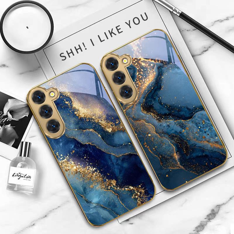 Golden Lines and Spots For Samsung Galaxy S26 S20 FE S21 S22 S23 Plus S24 Ultra S25 Ultra S21 S25+ S22FE Golden Glass Phone Case