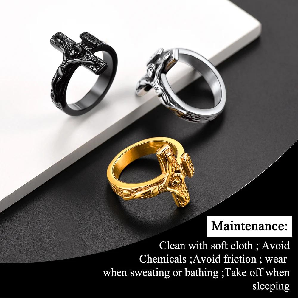 3D Jesus INRI Cross Rings for Man Woman Size 7-12 Stainless Steel Vintage Religious Christian Signet Ring Jewelry Gift
