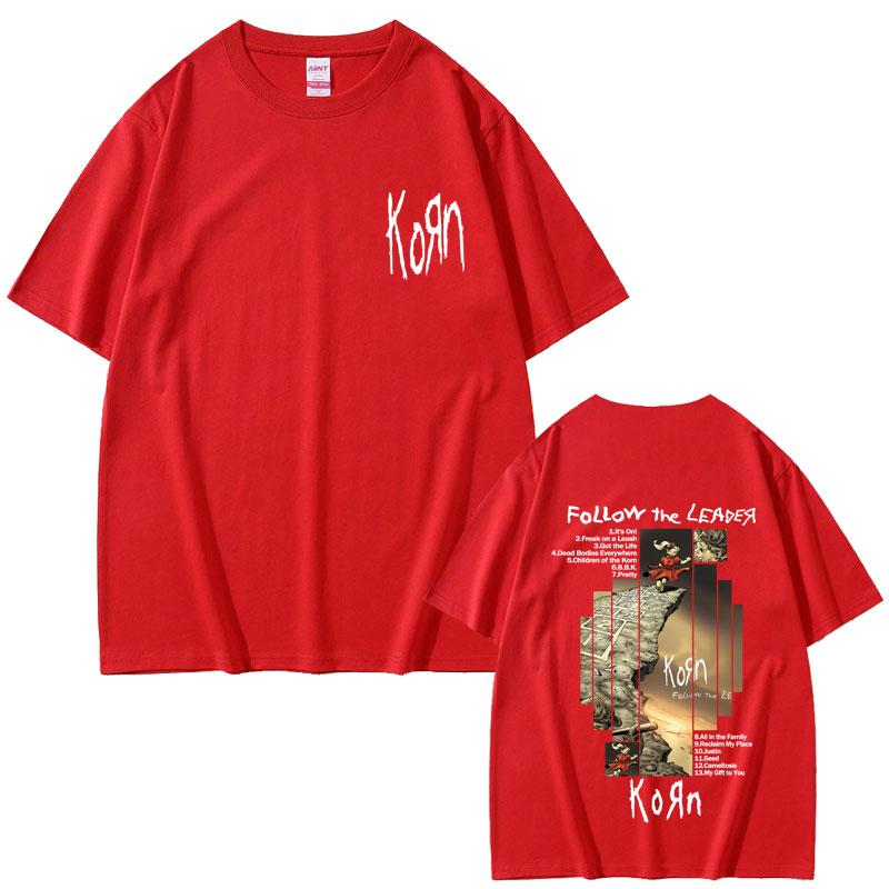 Rock Band Korn Follow The Leader Album Tshirt Summer Men Vintage Alternative Metal Oversized Tshirt Male Soft Cotton Tees