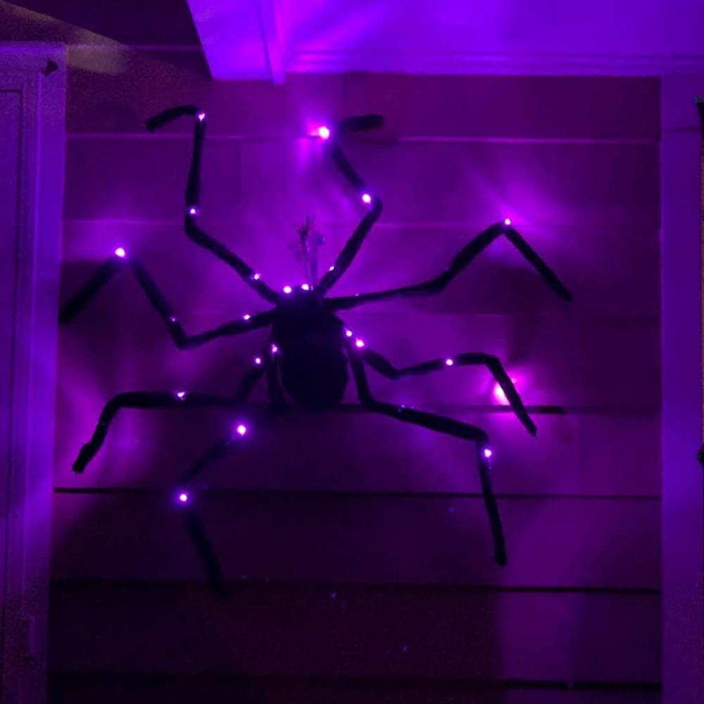 With LED Light Halloween Simulation Spider Plush Simulation Spider  Haunted House Decoration