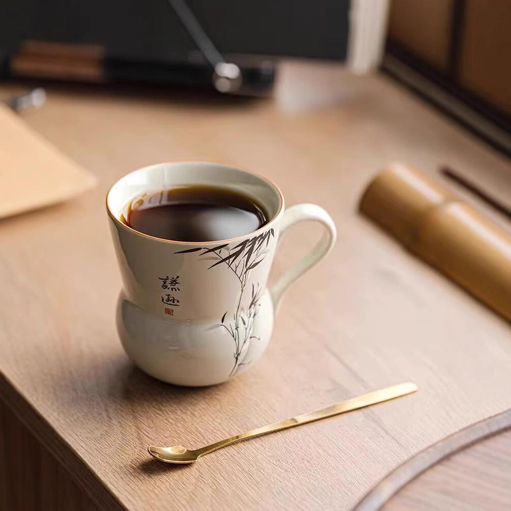 Plant Ash Ink Bamboo Gourd Teacup Ceramic Household Student Dormitory Drinking Cup Tea Coffee Cup Office Cup