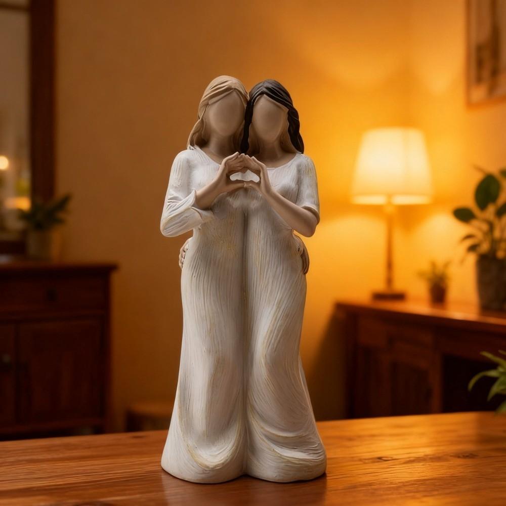 Sister Mother and Daughter Statue Hand-Painte Family Sculpture  Mothers Day