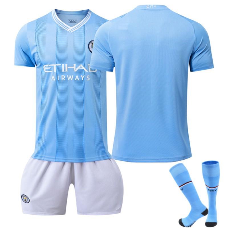 2324 Manchester City's Home Football Uniforms 17 De Braunet 9 Harland 10 Glalish Blue Word First Edition With Socks