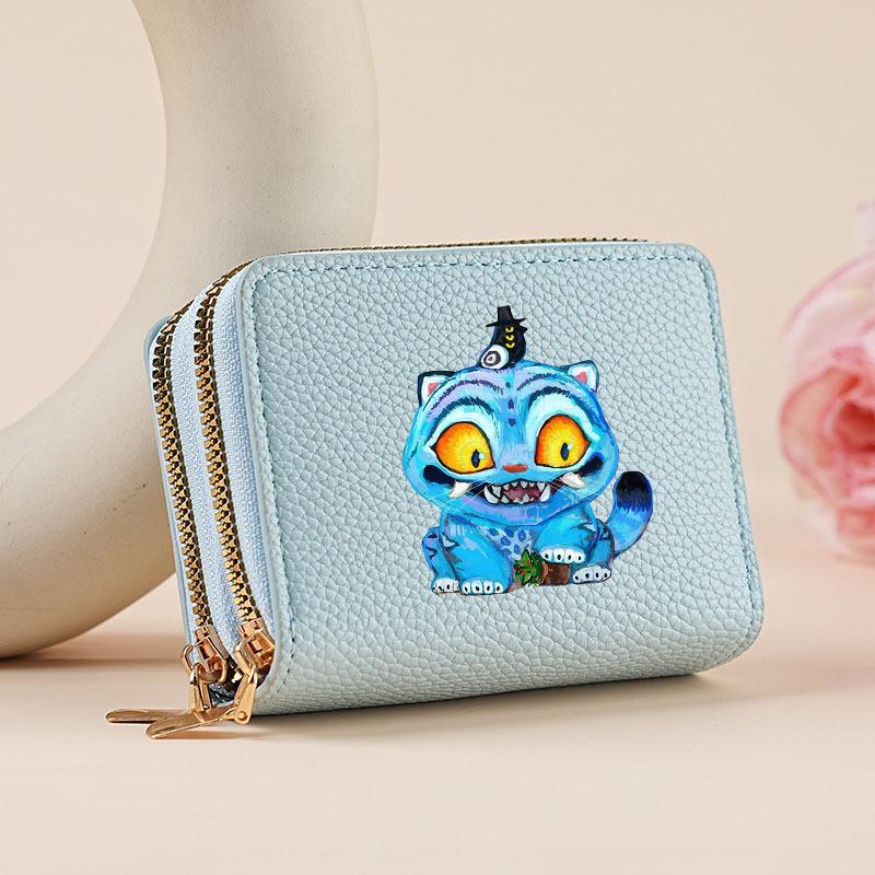 Kpop Hunter Witch Crew Classic Pebble Leather Coin Purse Short Accordion Wallet with Dual Zippers, Multi-Slot Card Holder