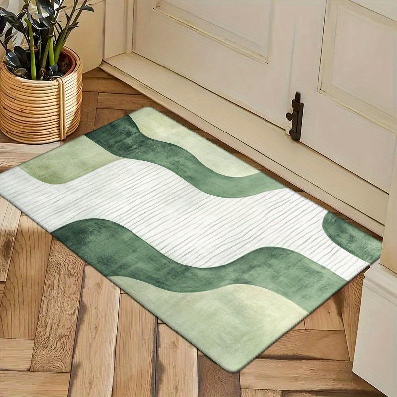 1pc Abstract Green Wave Area Mat - Soft Polyester, Machine Washable Floor Mat with Geometric Design for Entryway, Kitchen, Livin