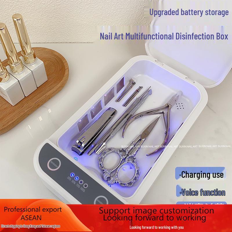

Wireless UV Sterilizer for Nail Salon: Rechargeable Nail Tool Disinfection Box, PMU Cuticle Nipper & Steel Pusher