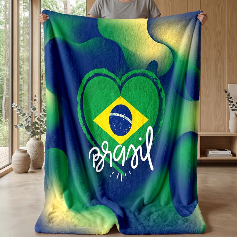 Brazil Football Printed Flannel Blanket Skin Friendly Warm Decorative Throw for Indoor Couch Bed Daily Use