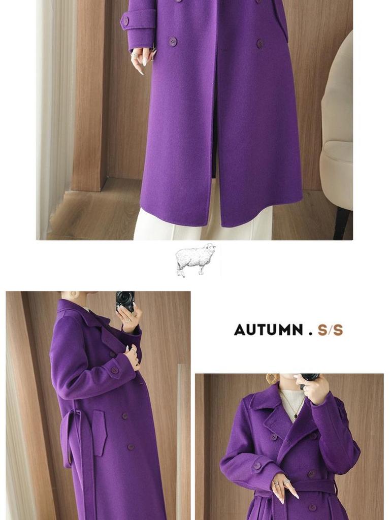 2025 A/W Women's Slimming Double-Faced Cashmere Coat - Korean Style Double-Breasted Wool Overcoat with Suit Collar