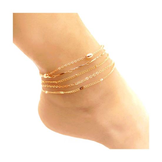 5 Pçs/Conjunto Mulheres Tornozeleiras Empilháveis Camadas Corrente Oca Comprimento Ajustável Estilo Simples Decoração Tornozelo Jóias Festa Praia Corrente Tornozelo Diário