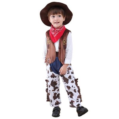 Kinderbekleidungsset Cowboy Rollenspielanzug, Mütze + Schal + Weste + Hose 4-teiliges Set (Ohne T-Shirt)