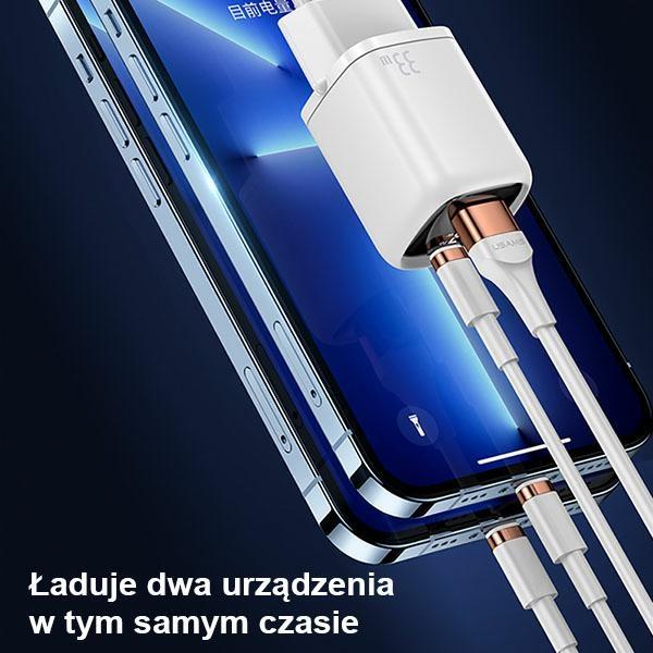 Usams Ład. Siec. 1Xusb-C+1Xusb T46 33W(Only Head) Pd3.0 +Qc3.0 Fast Charging Biały/White Cc152Tc02 (Us-Cc152)