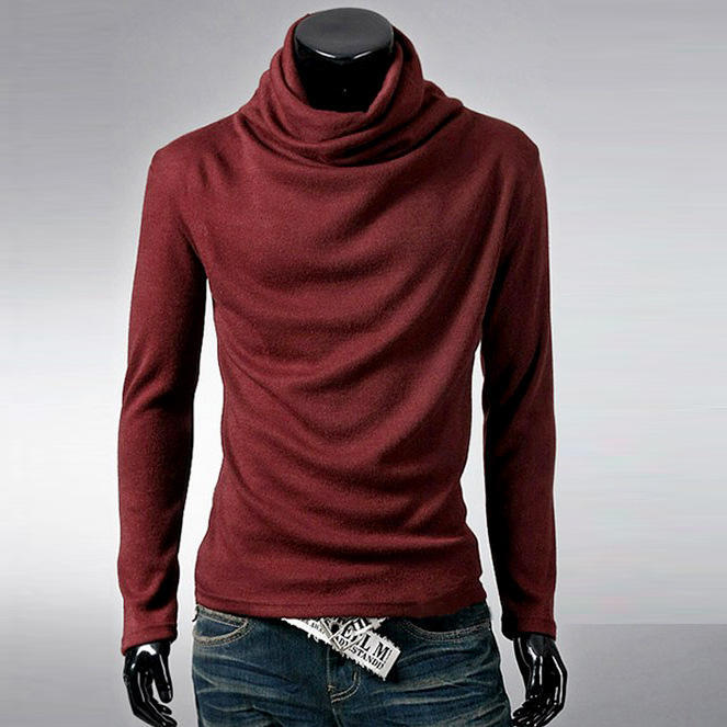 Neue Herrenmode T-Shirt Slim Tops Männliches Stretch T-Shirt Rollkragen Langarmshirts Hoher Kragen Herren Baumwoll-T-Shirts