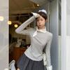 Striped Fake Two-piece Long-sleeved T-shirt for Women In Early Autumn with Bow Tie Inside Base Layer Top