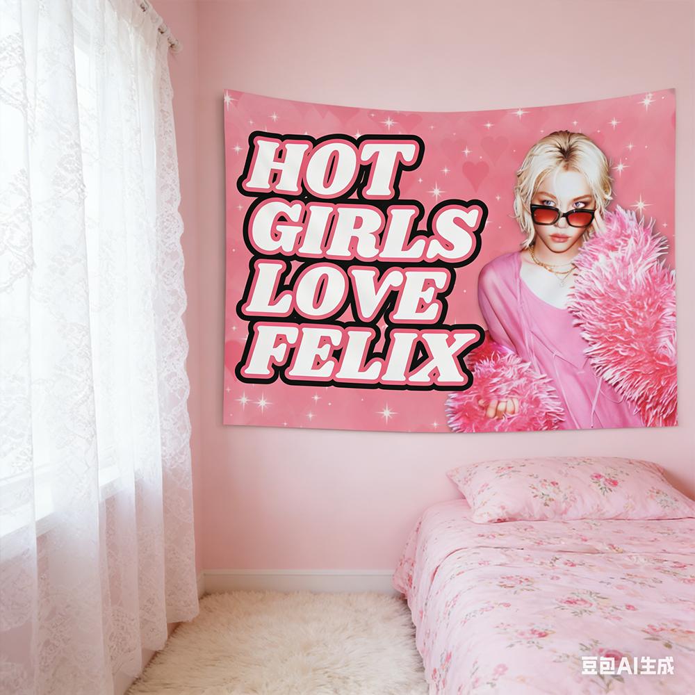 1 Skz Felix Beliebtes Mädchen Liebe Felix Konzert Banner Rosa Polyester Sternenfluss Muster Schlafzimmer Wandteppich K-Pop Fan Geburtstagsgeschenk