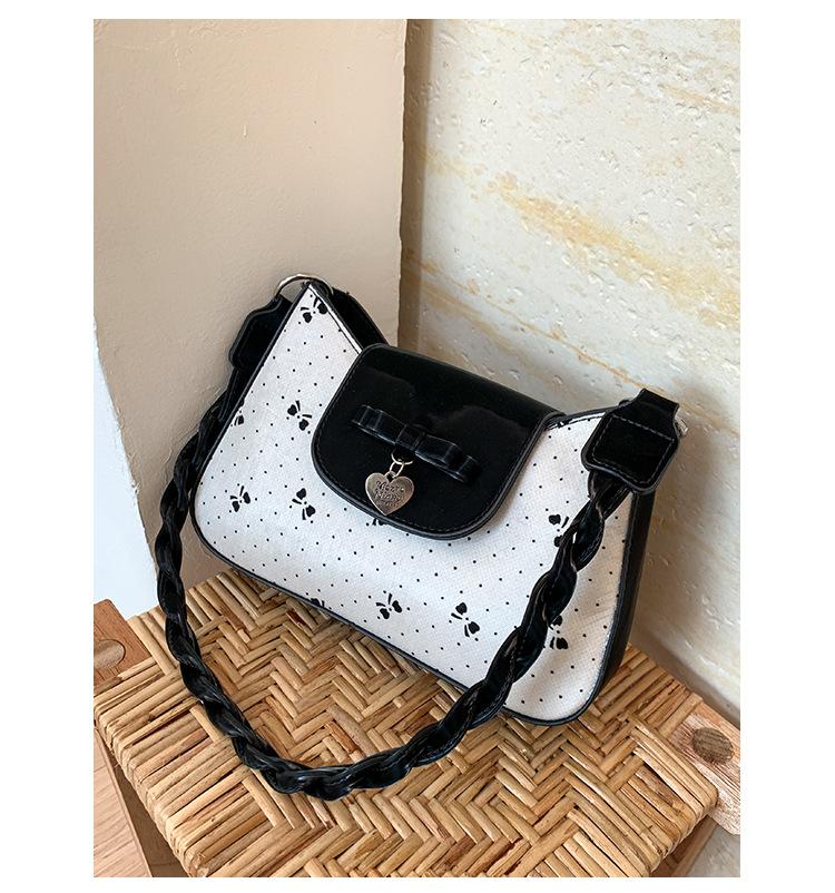 

2025 new niche design bow polka dot baguette underarm bag fashionable versatile commuter shoulder messenger bag чорний