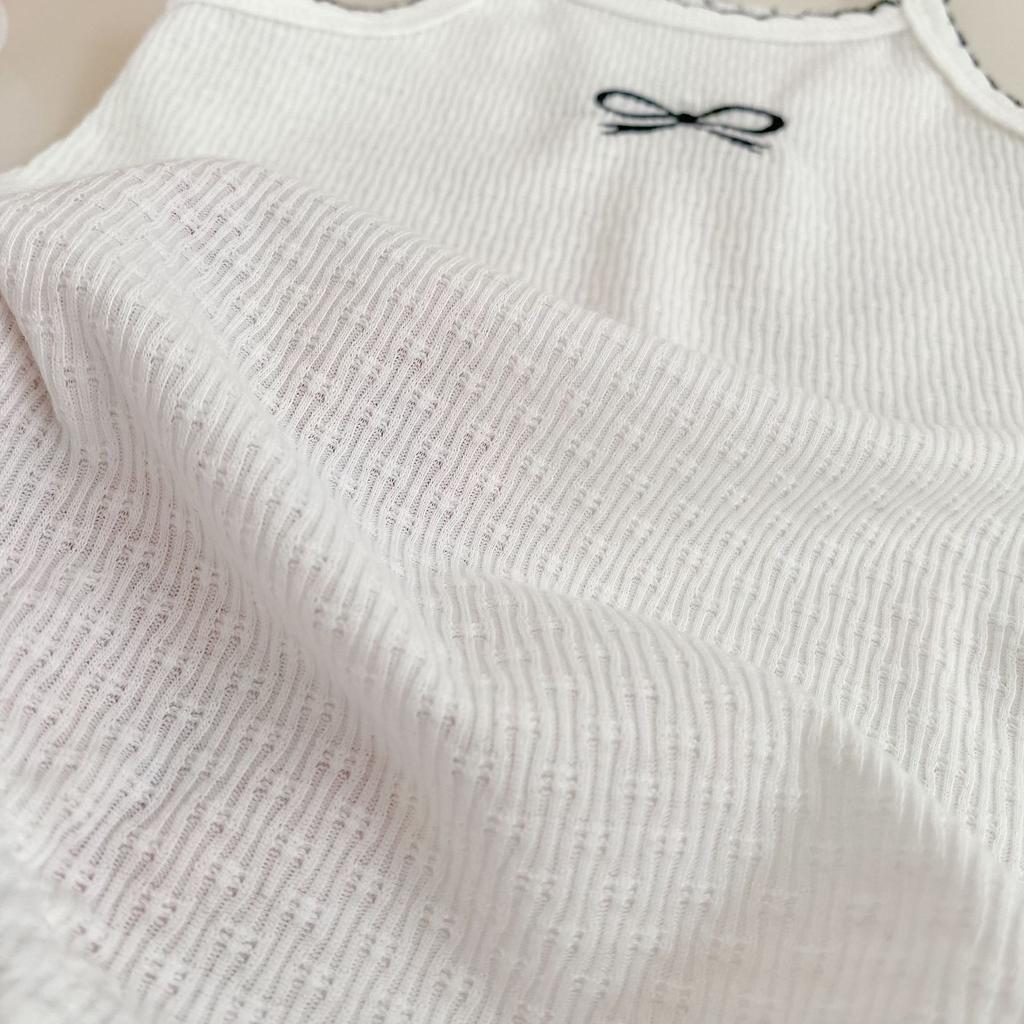 Baby Girl Summer Breathable Romper with Simple Bow Strap Onesie