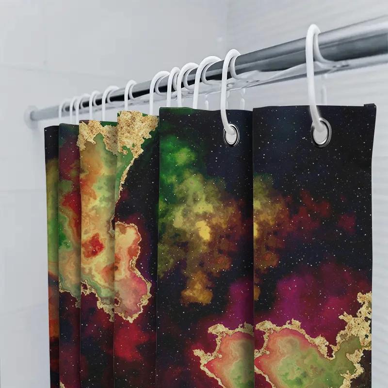 Modern Style Shower Curtain With Cosmic Nebula Print Polyester Fabric For Bath Decor Multicolor