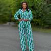 African Fashion Stripe Printed Two Piece Set Women Spring Autumn Casual Button Long Sleeved Shirt Wide Leg Pants Set