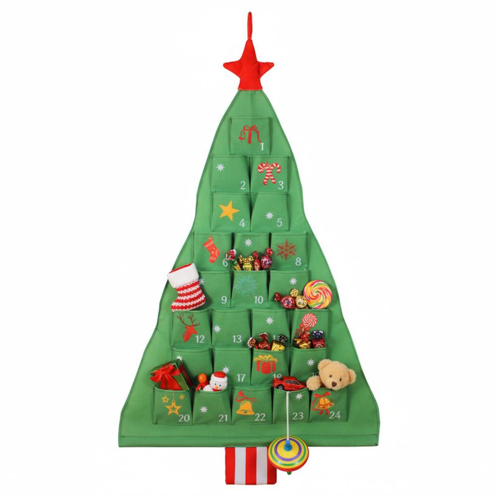 Fabric Christmas Advent Calendar with Pockets Xmas Tree Empty Cloth Reusable Hanging Storage Bag dvent Calendar to Fill 24 Days