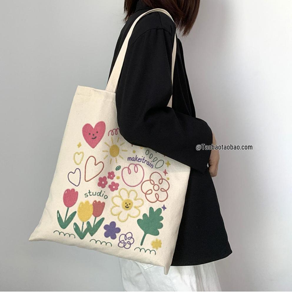 Korean Style Cute Canvas Handbag - Women's Summer Shoulder Bag with Zipper