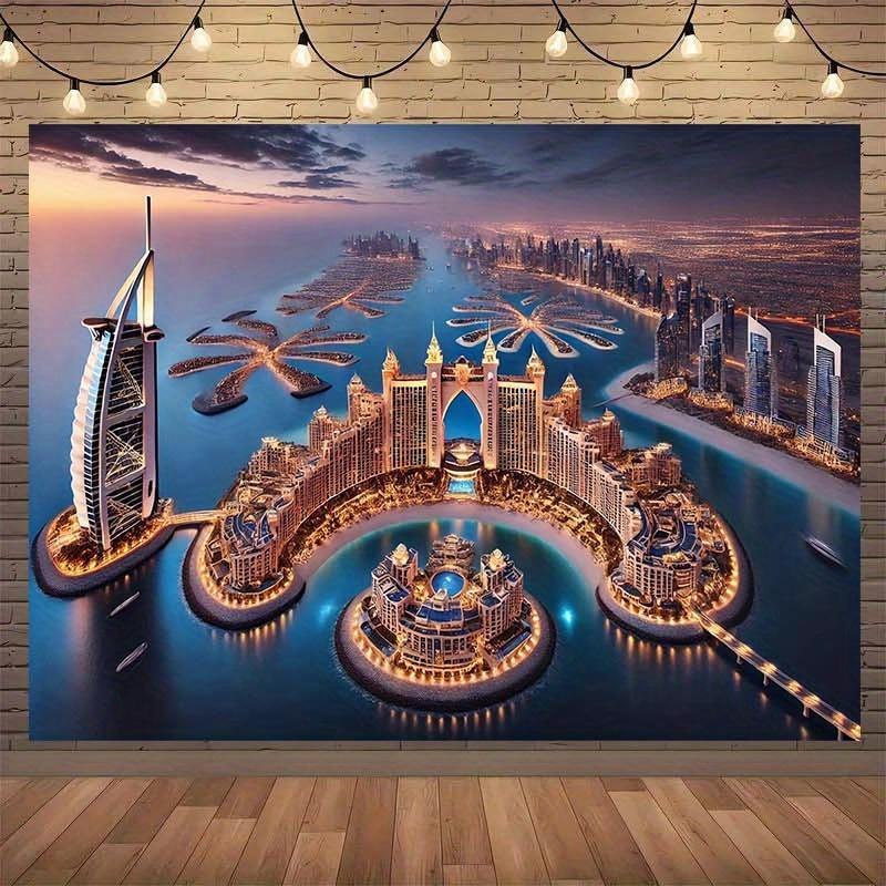1 piece of background banner for the Dubai artificial island - Vibrant polyester fiber holiday decoration, suitable for families