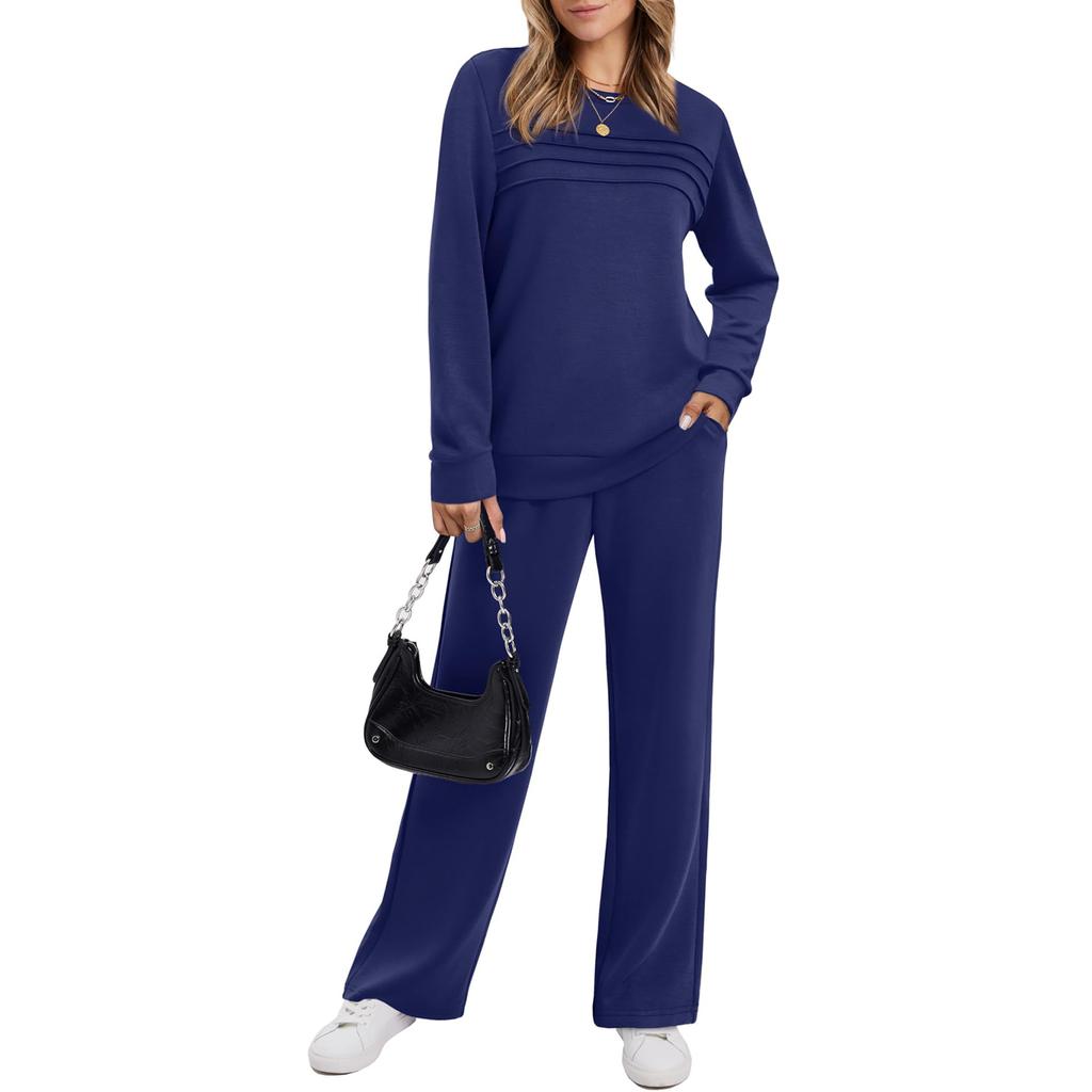 Damen Rundhals-Sweatshirt Weitbeinige Sweatpants Lässiger Anzug Sportbekleidungsset