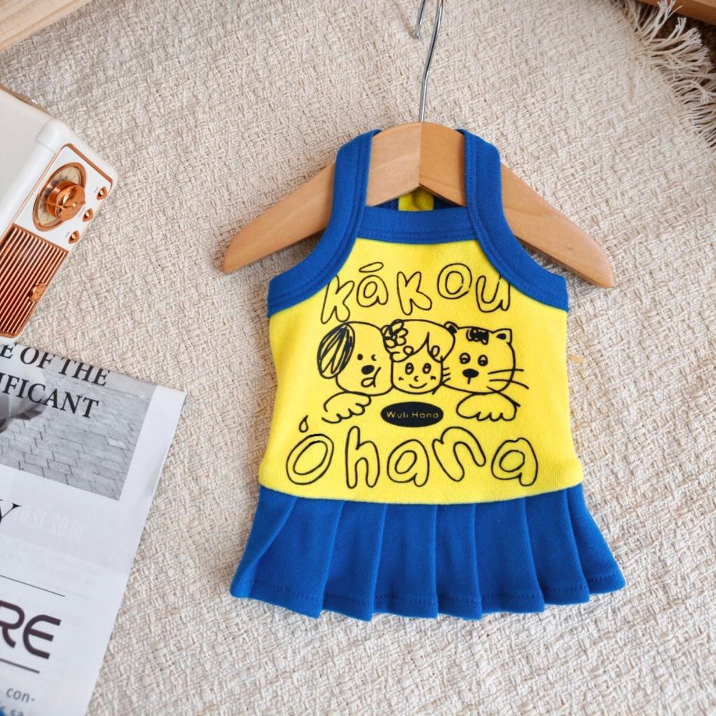 Spring and Summer New Style Dog and Cat Clothes - Cartoon Cute Couple Style Strapless Dress - English Short Pomeranian Clothes