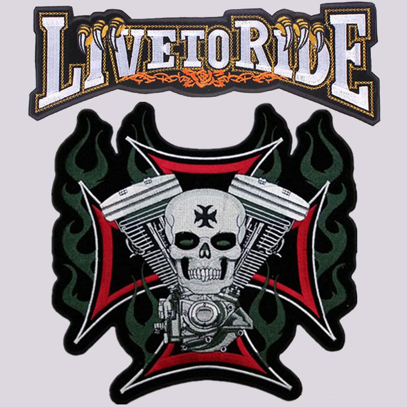 

Байкерская нашивка с черепом, большая нашивка с вышивкой, железные нашивки для одежды, вышитые на спине нашивки на одежде, куртки «сделай сам»