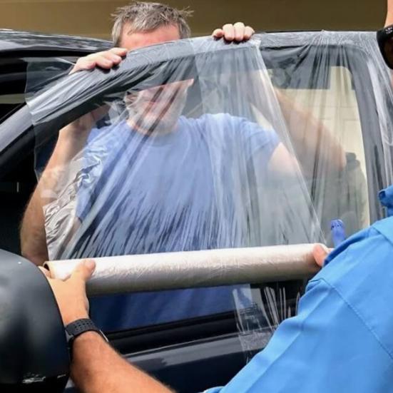 Broken Window Cover with Nanometer Double-Sided Tape Pre-Cut Transparent PVC Car Window Covering Film Broken Glass Replacement Temporary Fix Kit