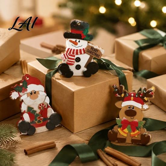 Seasonal Desktop Party Supplies 3Pcs Christmas Wooden Tabletop Decor Set Santa Snowman Reindeer Figurine Hanging Gift for Family Tree Ornament with