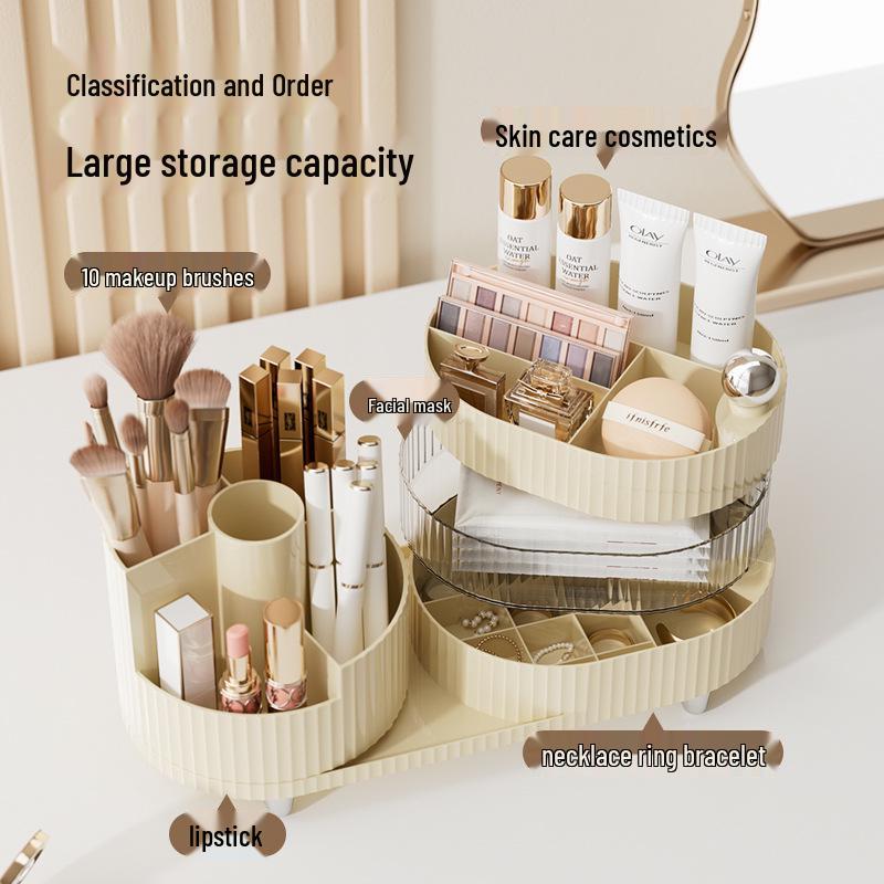 uForu Rotating Cosmetic Organizer: Spacious Compartmented Holder for Skincare, Lipstick, and Office Supplies