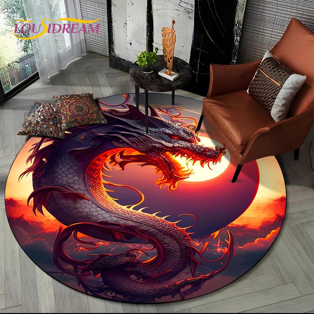 2025 New Loong Chinese Style Dreamy Dragon Cartoon Round Carpet Rug for Bedroom Living Room Sofa Decoration,pet Decor Floor Mat