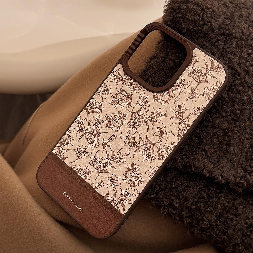 Sketch Flower Apple 16 Mobile Phone Case 14pro Max Leather 15 Applicable To IPhone 13 Retro 11 Hard Set