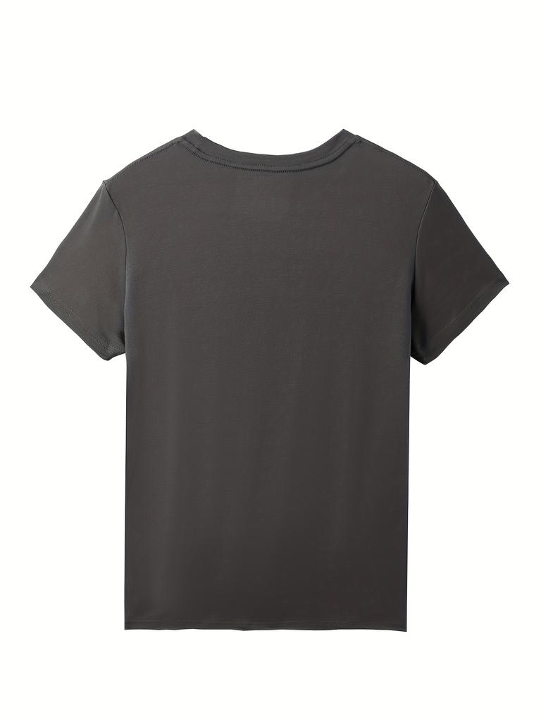 Plus Size Casual T-shirt, Women's Plus Tropical Letter Print Short Sleeve Round Neck Medium Stretch T-shirt